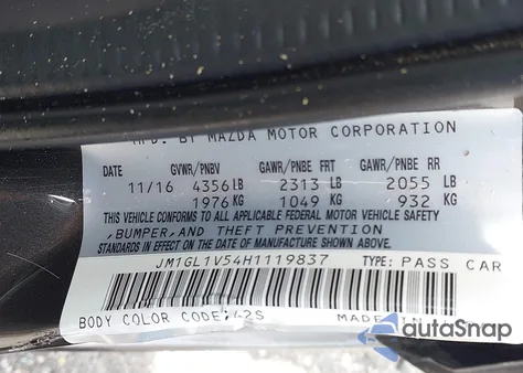 2017 Mazda Mazda6 Touring from USA, damaged, VIN JM1GL1V54H1119837